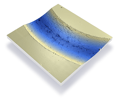 3D Wear Track Surface Topography – Rtec Instruments Tribology 3D surface topography of tribological wear track showing material removal and wear depth – Rtec Instruments profilometer