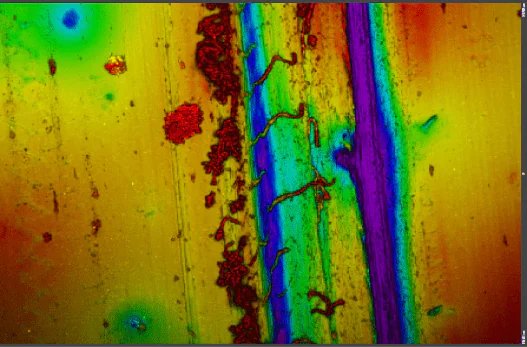 3D optical microscope interferometry image of polymer surface wear and crack analysis – Rtec Instruments