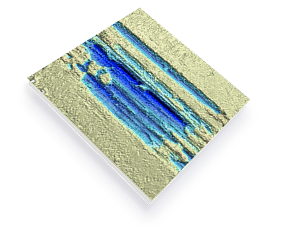 3D surface topography of fretting wear scar showing tribological damage – Rtec Instruments profilometer