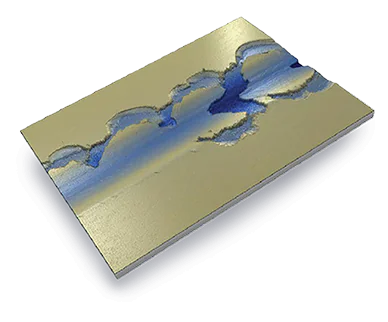 3D profilometry image of full coating delamination during scratch test showing adhesion failure and material removal – Rtec Instruments SMT scratch tester