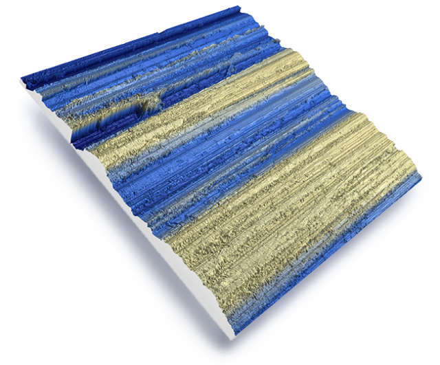 3D profilometry false-color surface roughness map of machined surface showing directional grinding striations and Ra Rz measurement – Rtec Instruments UP profilometer