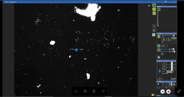 Dark Field Defect Detection Dark field image highlighting surface defects for automated defect detection and counting.