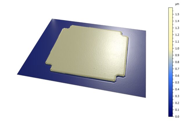 High-Resolution Semiconductor Measurement High-resolution 3D image of a semiconductor sample measured with the Rtec UP-3000 optical profilometer.