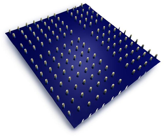 3D profilometry wafer surface profile showing micropillar array with sub-nanometer height measurement – Rtec Instruments UP-5000 optical profilometer