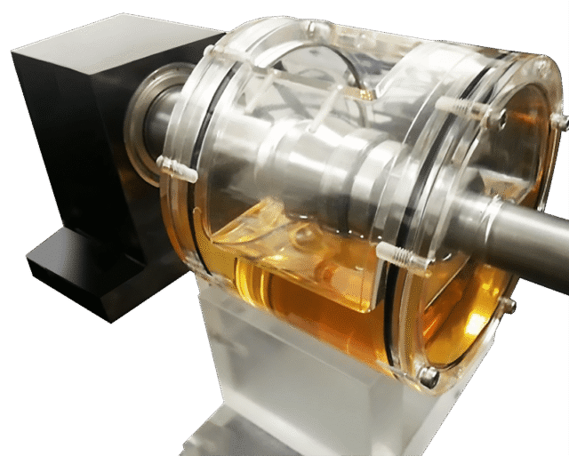 Block-on-ring lubricity test setup with lubricant fluid chamber for ASTM D6078 testing – Rtec Instruments tribometer