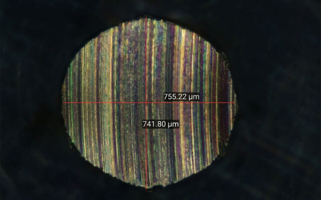 Four Ball Wear Scar Measurement - Rtec Instruments FBT-1000 Wear scar produced during an ASTM Four Ball wear test measured with the Rtec Instruments FBT-1000 Four Ball Tester.