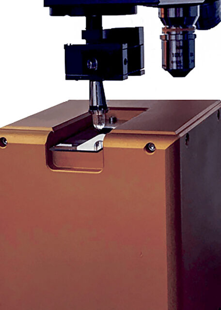 Surface adhesion tester measuring pull-off force, work of adhesion, and contact area of soft materials with micronewton resolution.
